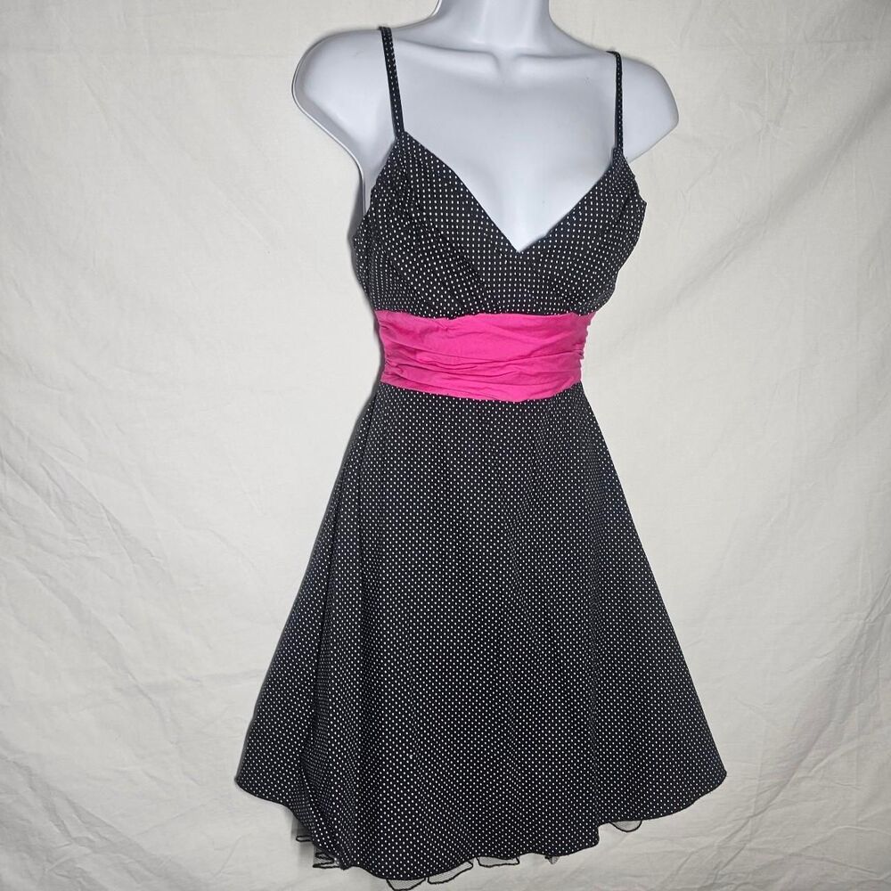Vintage y2k preppy coquette polka dot sleeveless fit flare dress